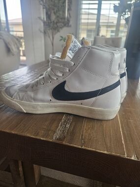 Nike Blazer Mid Vintage White Leather Sneakers with Black Swoosh